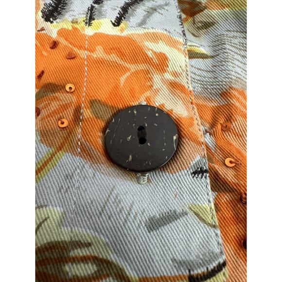 Studio Works Tan Orange Yellow Floral Sequin Cotton Button Up Jacket size Large - Picture 6 of 11